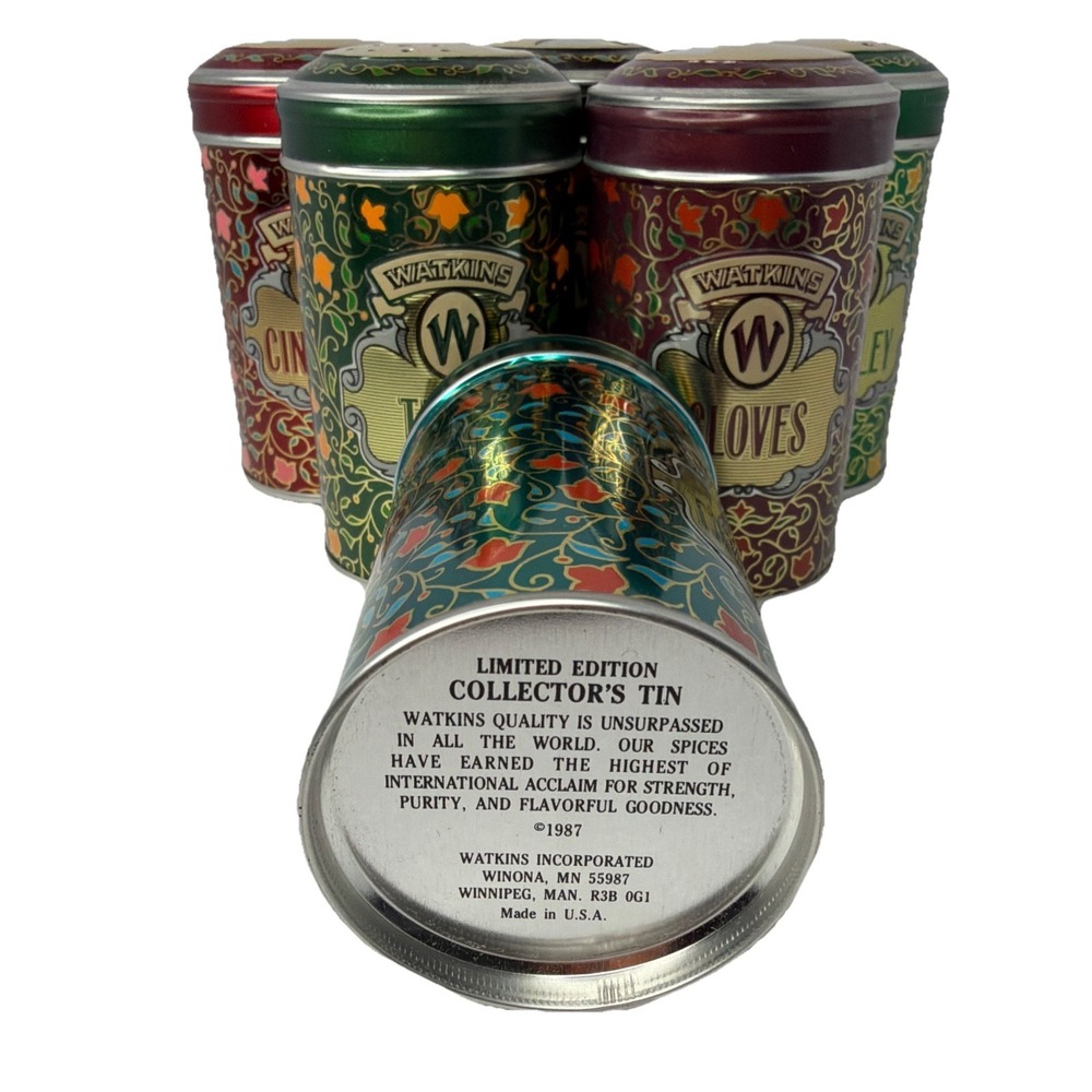Vintage 1987 Watkins Spice Tin Set 6 Pc Limited  Ed Collectible Kitchen Seasonin